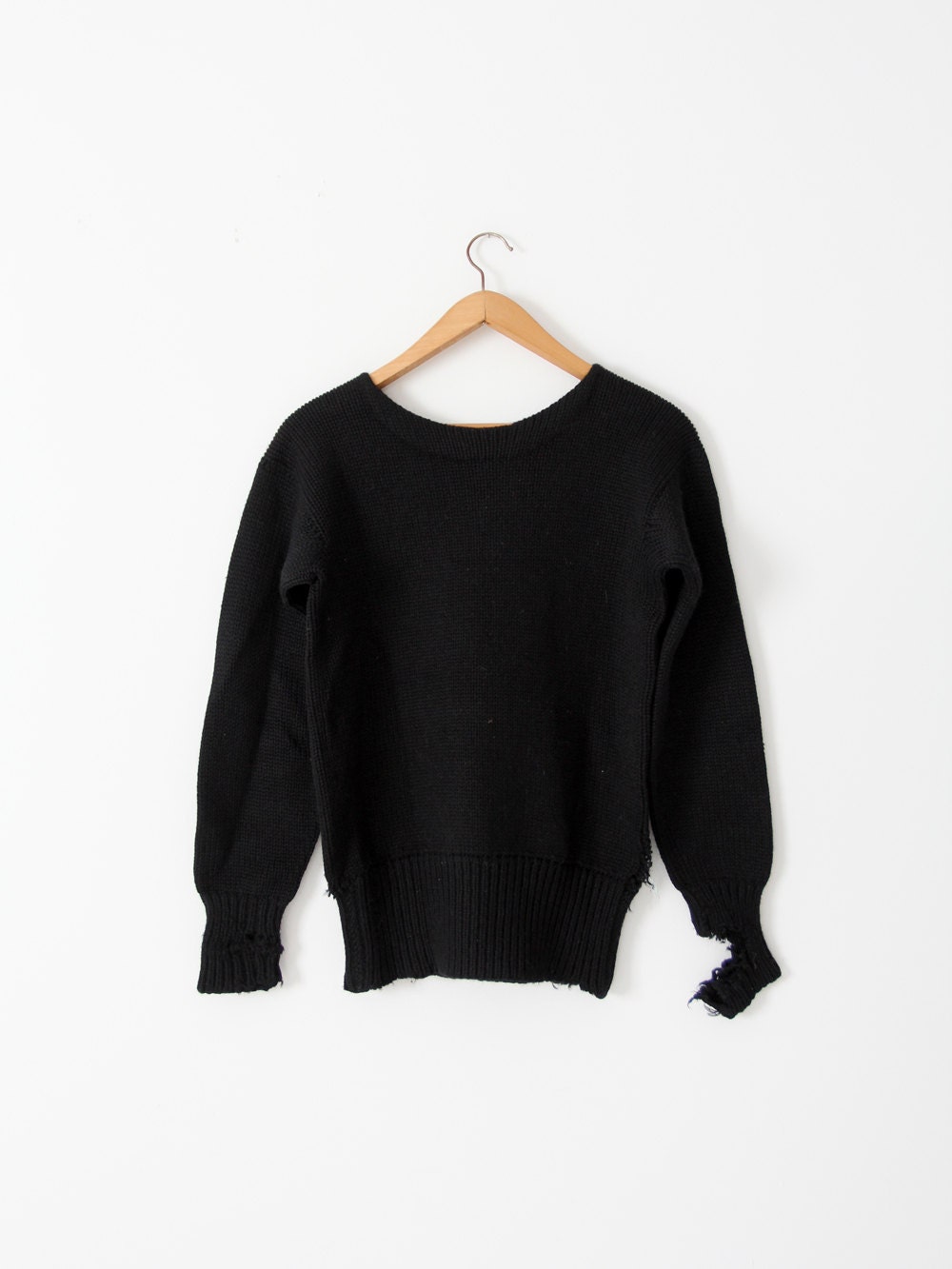 Vintage 30s Black Sweater Distressed Knit Pullover Etsy Singapore