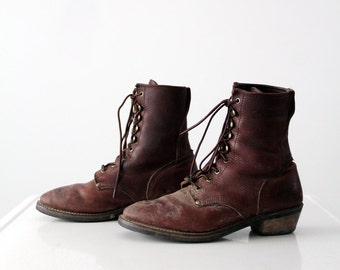 vintage lace up work boots, men's leather boots, size 10