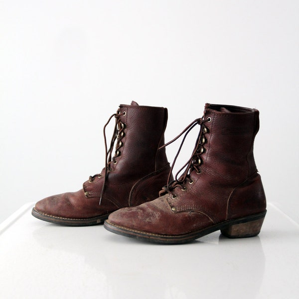 Brown Lace up Boots Etsy