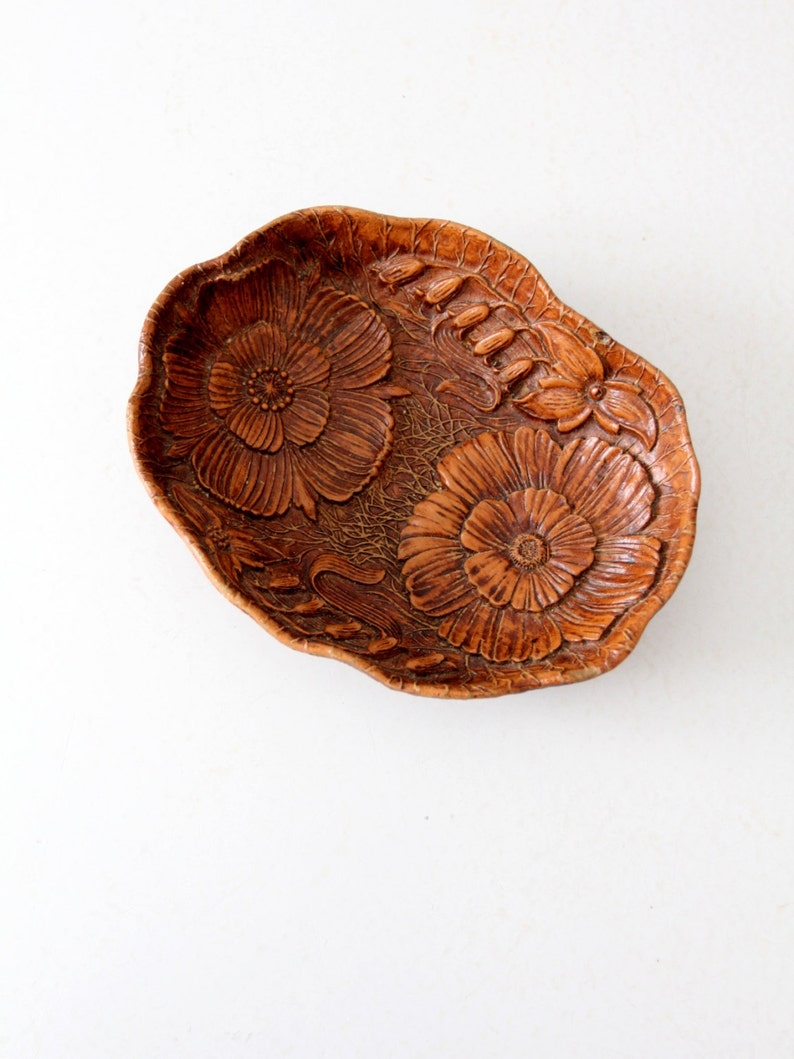 mid-century floral cast wood bowl, Syroco style bowl image 4