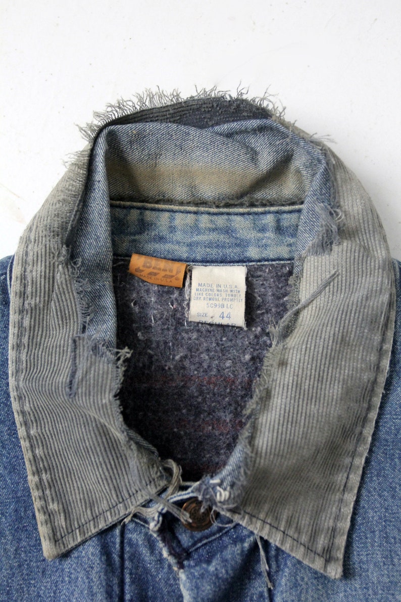 vintage Big Ben distressed denim chore coat, blanket lined barn jacket image 3