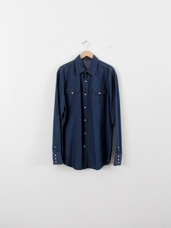 vintage men's denim shirt, XL Wrangler snap up sh