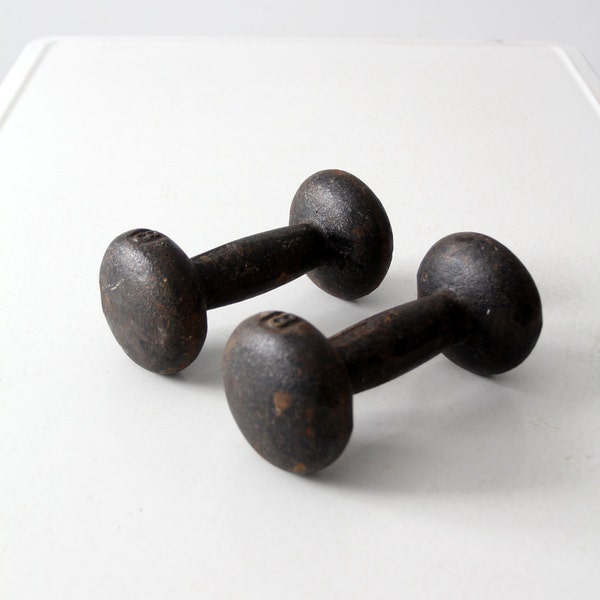 vintage hand weights,  8 lb metal dumbells