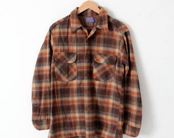 60s 70s PENDLETON Board Shirt, Vintage Wool Plaid Shirt, Red