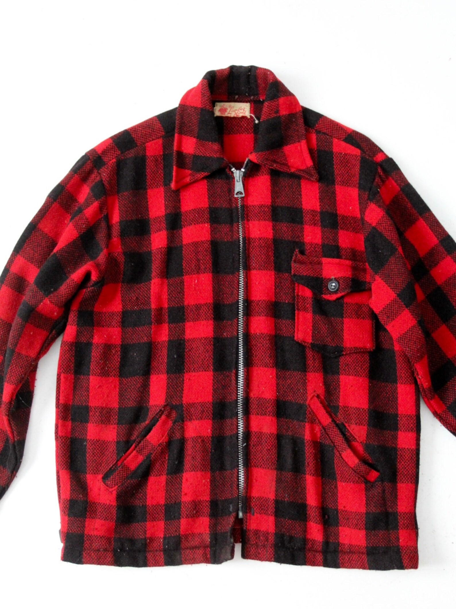 Vintage 50s Lumber King Jacket, Red Buffalo Plaid Zip Up Etsy