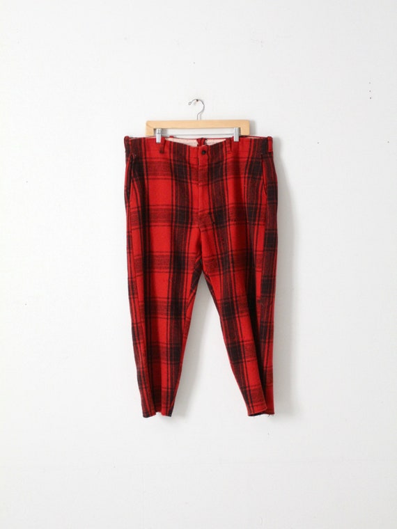 vintage 1940s red plaid wool hunting pants - image 2