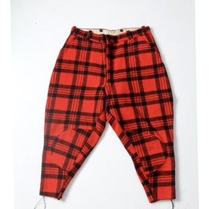 vintage wool hunting pants, red plaid logger pants