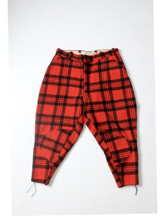 vintage wool hunting pants, red plaid logger pants - Gem