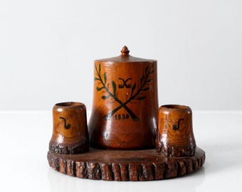 antique 1930 folk art tobacco jar smoking stand
