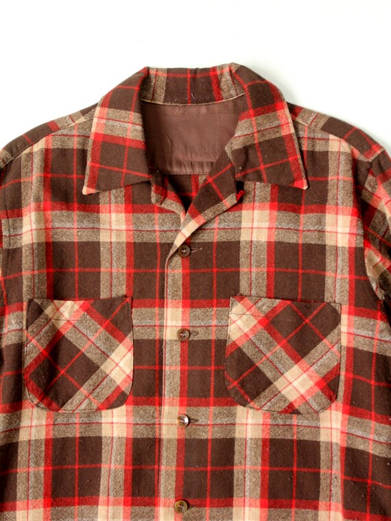 vintage 60s brown plaid wool shirt - image 5