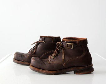 vintage ski boots,  square toe leather shoes,  size 9.5 US