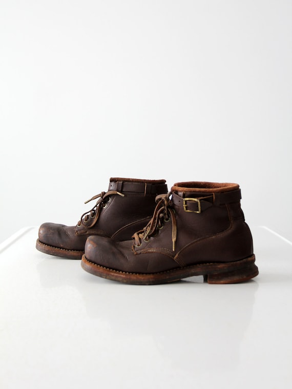 vintage ski boots,  square toe leather shoes,  si… - image 1