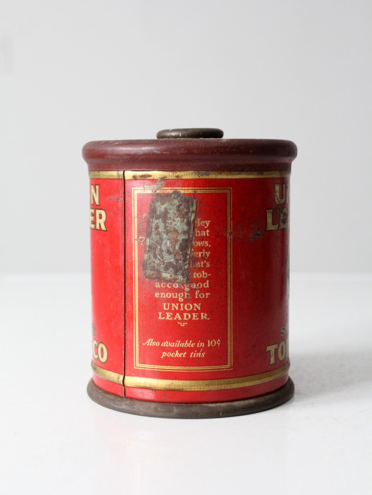 USA アンティーク タバコ缶 UNION LEADER ティン缶 ブリキ缶 Antique Union Leader Tobacco Tin Canister - Etsy