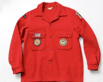 Vintage 70s BOY SCOUT Shirt, Mens Wool Shirt, Vintage Red Wool