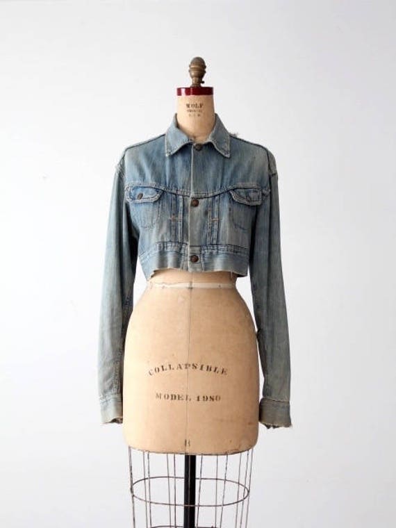 vintage denim jacket, custom cropped women's deni… - image 4