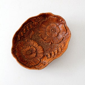 mid-century floral cast wood bowl, Syroco style bowl image 1