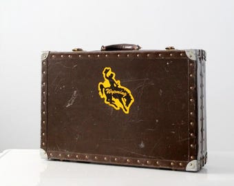 vintage metal and wood case,  Wyoming brown luggage