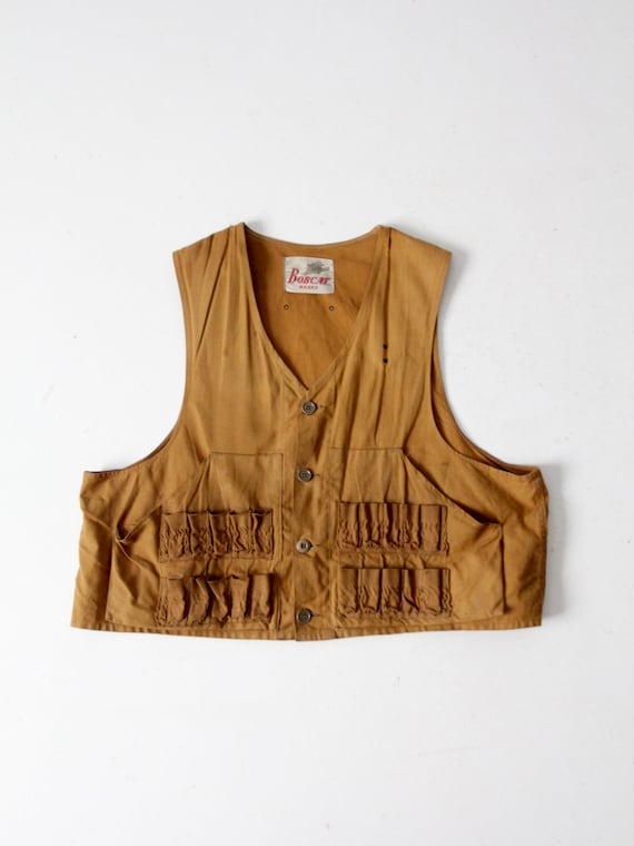 vintage hunting vest, 1960s Bobcat brand canvas ve