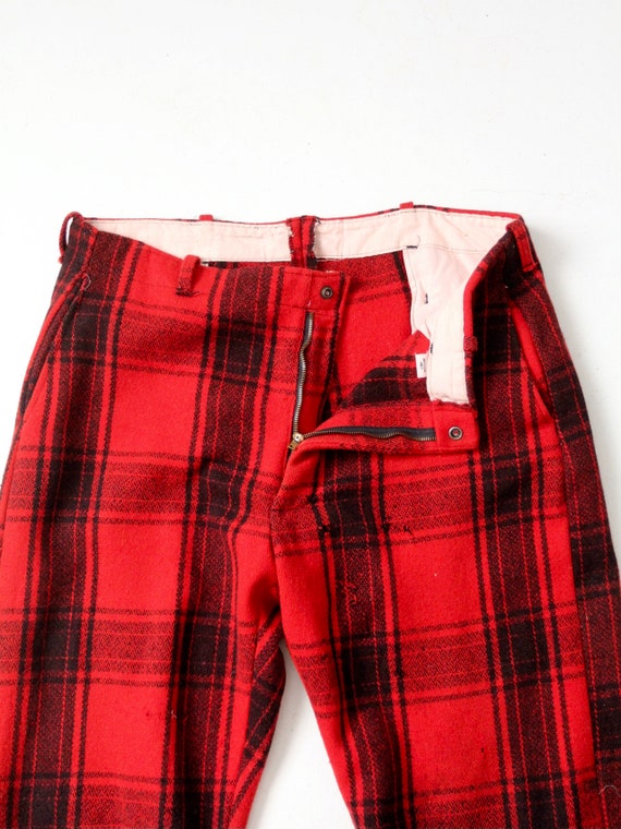vintage 1940s red plaid wool hunting pants - image 5