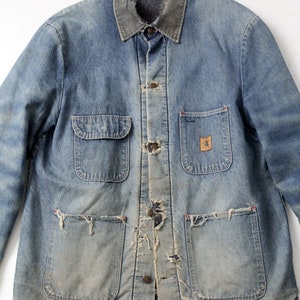 vintage Big Ben distressed denim chore coat, blanket lined barn jacket image 2