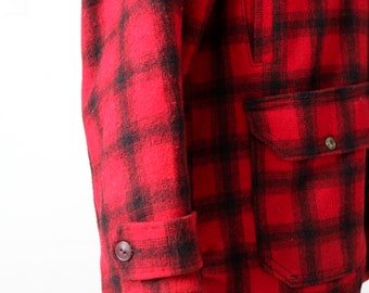 1960s Woolrich Wool Coat, Vintage Men's Red Plaid Hunting Jacket
