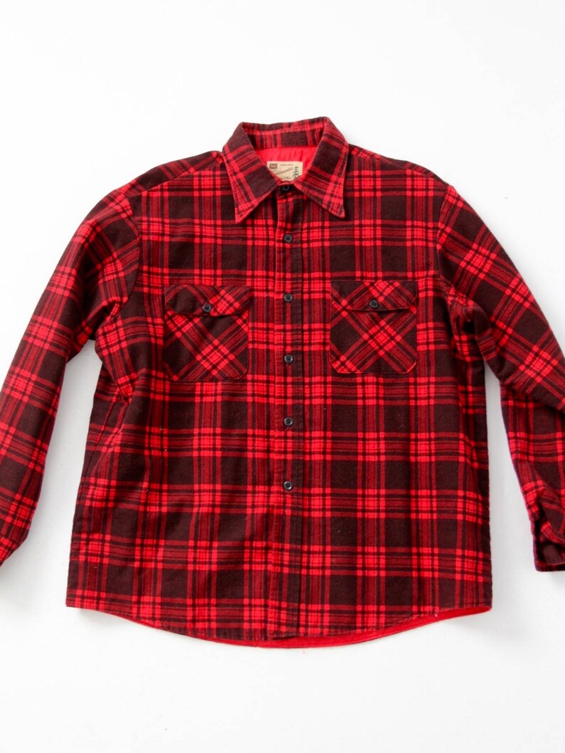 Chaqueta a cuadros vintage chaqueta roja y negra de Sears | Etsy