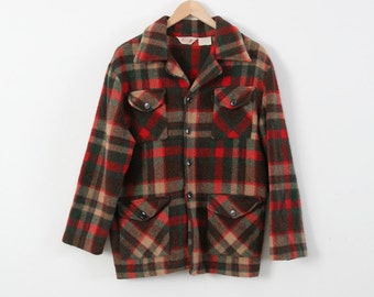 vintage plaid shirt jacket,  70s men's wool button down