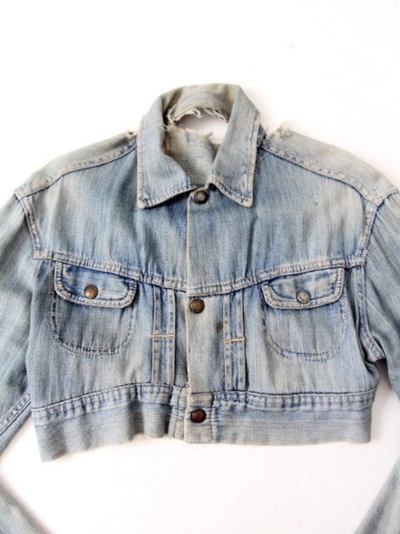 vintage denim jacket, custom cropped women's deni… - image 3