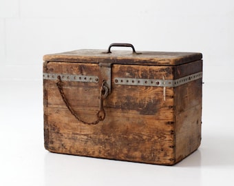 antique primitive industrial wood storage box