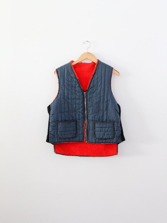 vintage puff vest, men's camp vest, fishing vest
