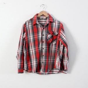 【King Kole】70's 古着 RED チェック WORK SHIRT Vintage King Kole Plaid Shirt Button S 80s Mens Long Sleeve