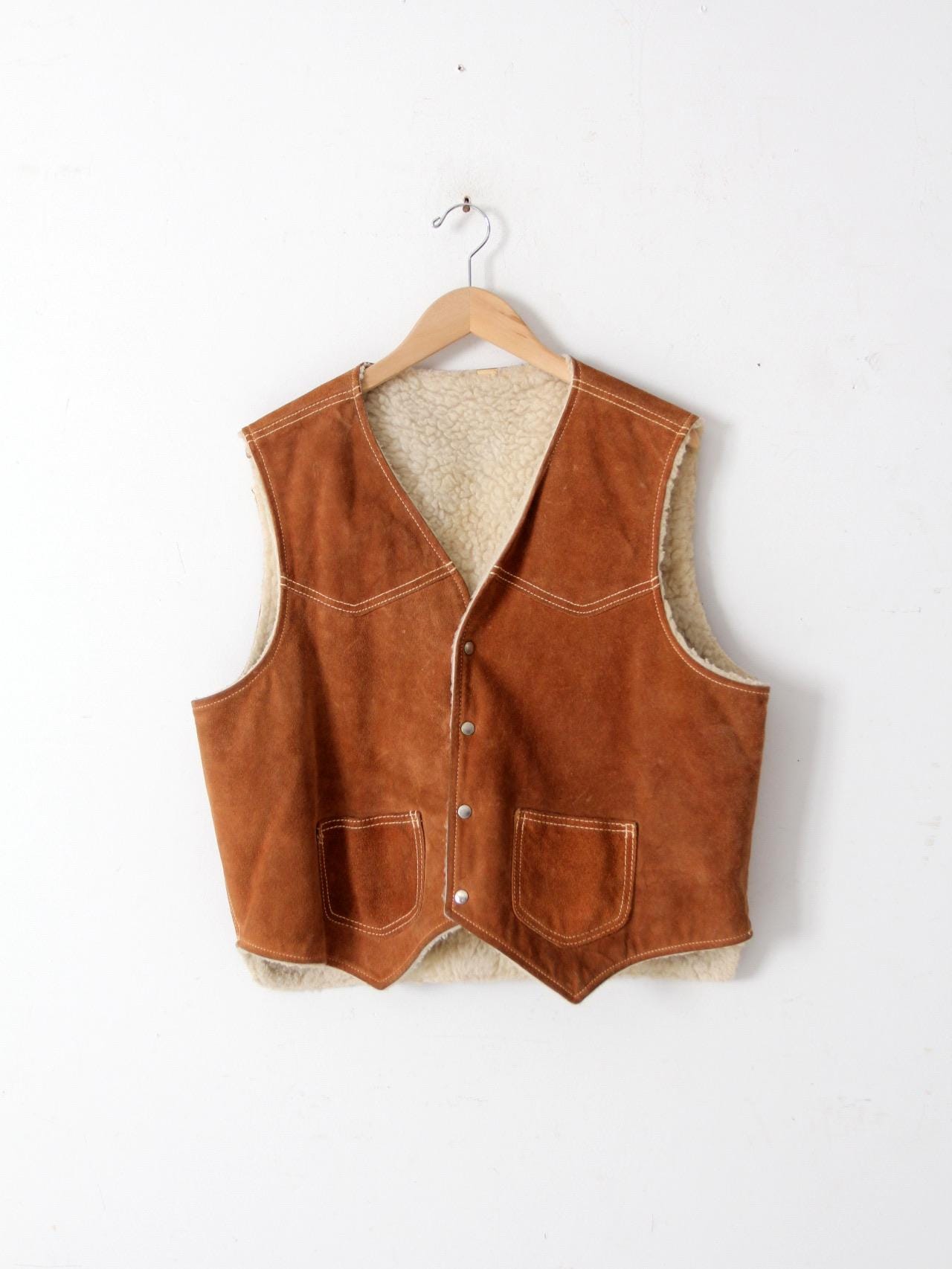 Vintage 70s Suede Vest With Wooly Lining - Etsy