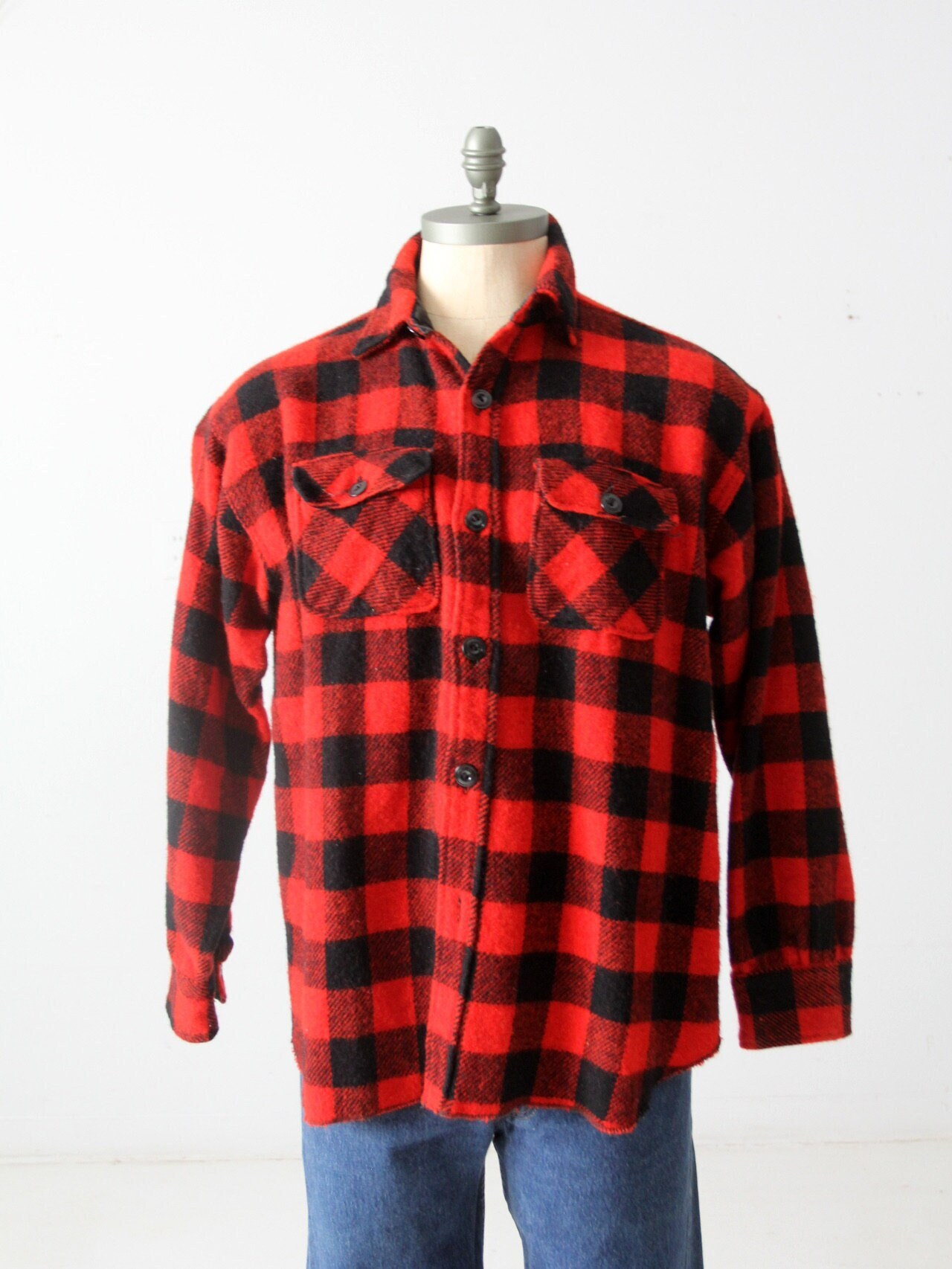 【special!!】50s print flannel shirt Vintage 50s Flannel Shirt, Red Buffalo Check Shirt - Etsy