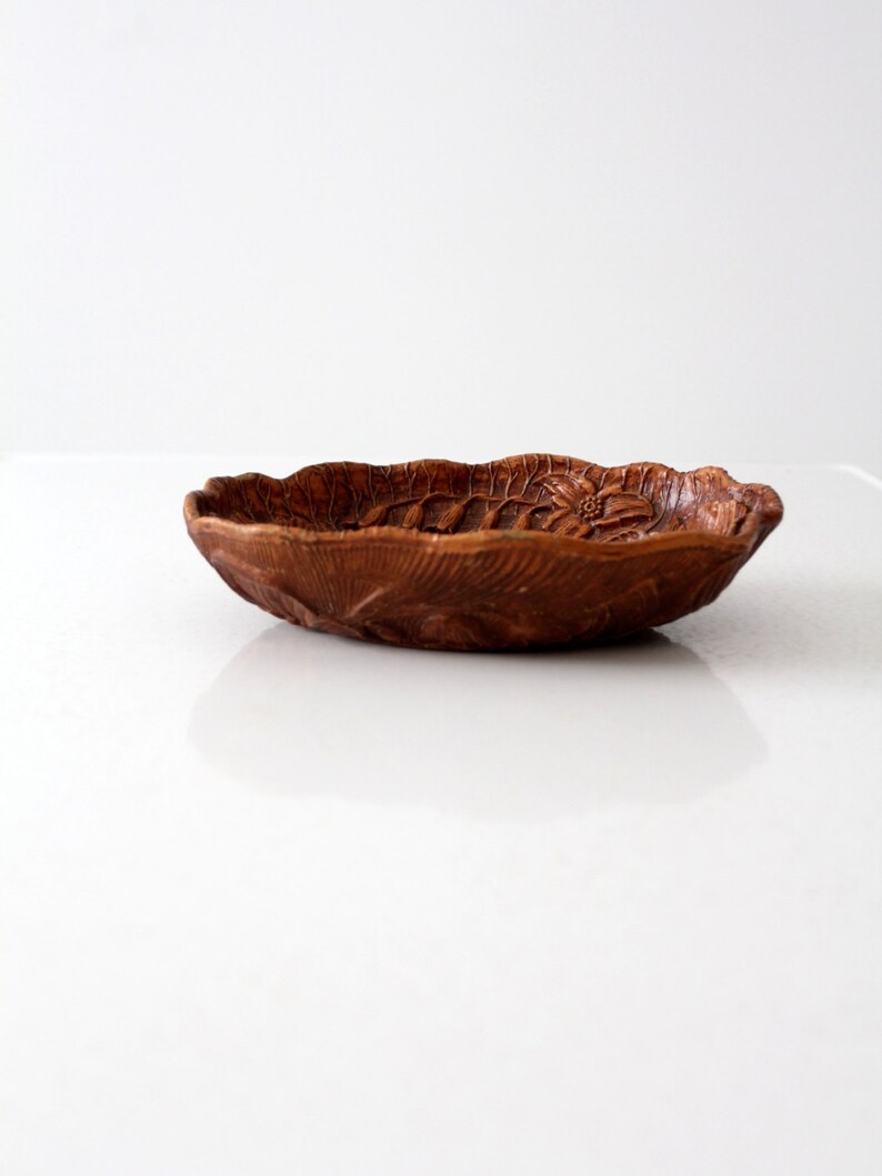 mid-century floral cast wood bowl, Syroco style bowl image 2