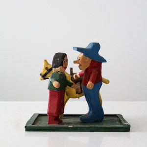 vintage western folk art carved cowboy scene