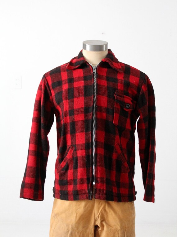 Vintage 50s Lumber King Jacket Red Buffalo Plaid Zip Up Etsy Israel