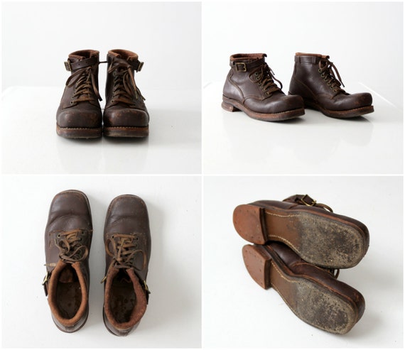 vintage ski boots,  square toe leather shoes,  si… - image 5