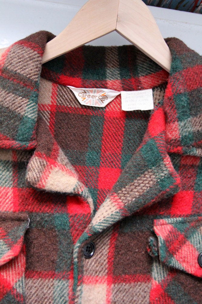 Vintage Plaid Shirt Jacket 70s Men's Wool Button Down - Etsy