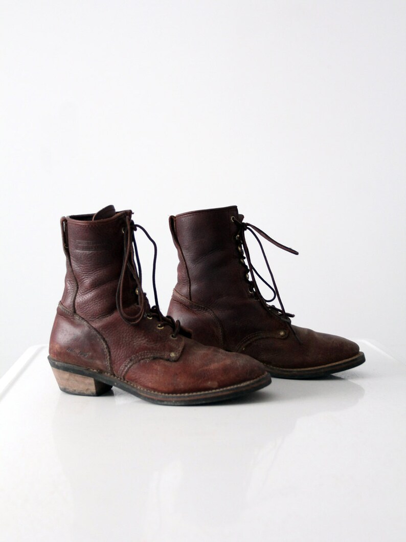 Vintage Lace up Work Boots, Men's Leather Boots, Size 10 Etsy