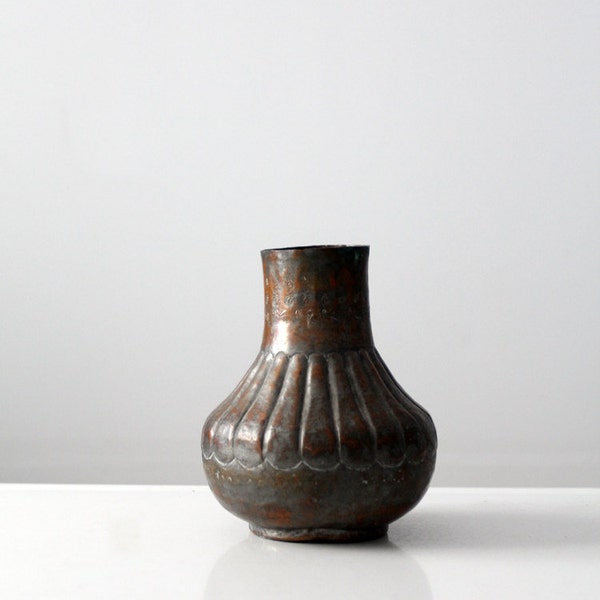 vintage Egyptian copper vase,  hammered copper vessel