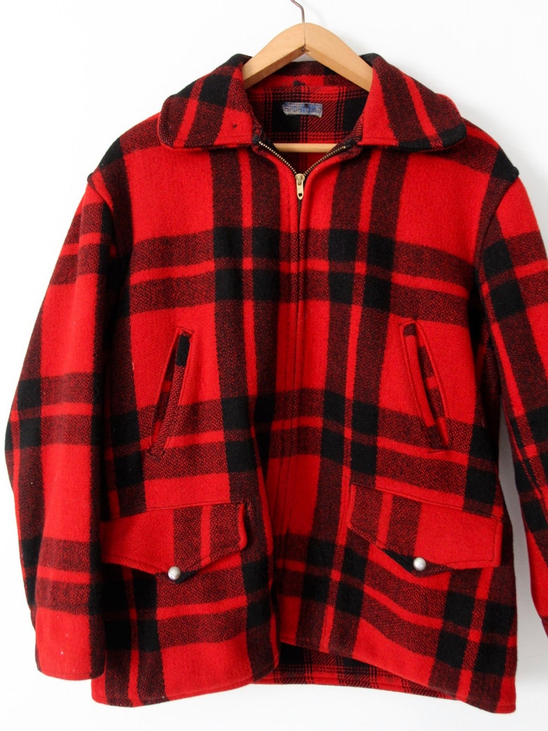 vintage Sportclad wool jacket, 1940s red plaid men's jacket, size 40 image 2