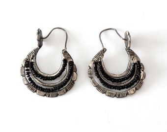 vintage Mexican hoop earrings, boho dangle silver earrings