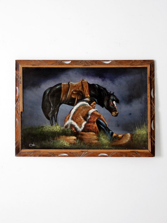 Vintage Ortiz Velvet Painting - Native American With Horse - Etsy