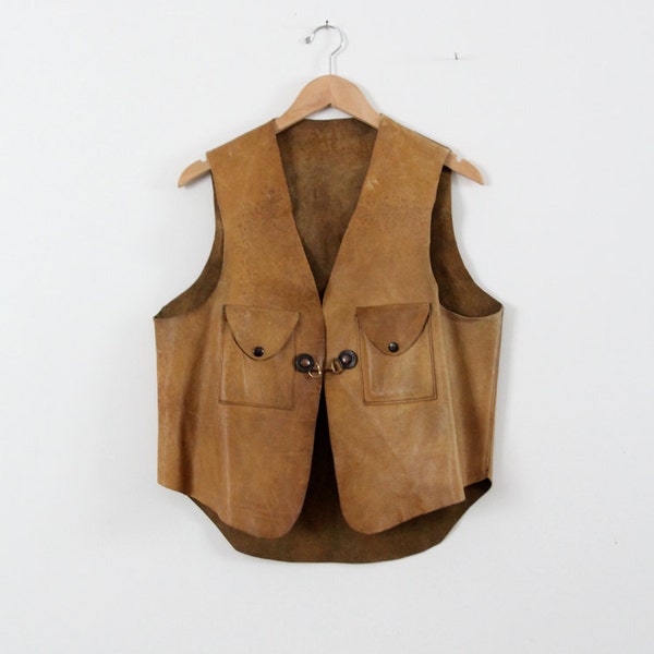 vintage men's leather vest,  70s leather biker vest