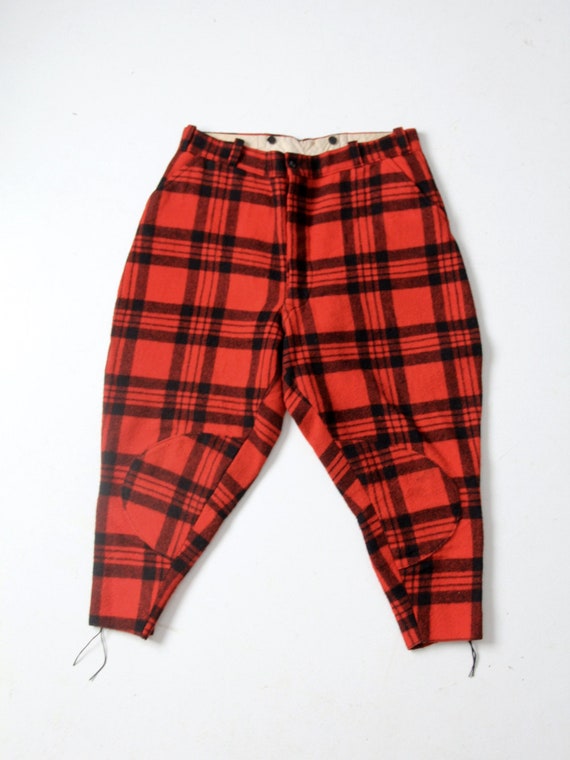 vintage wool hunting pants, red plaid logger pants - image 2