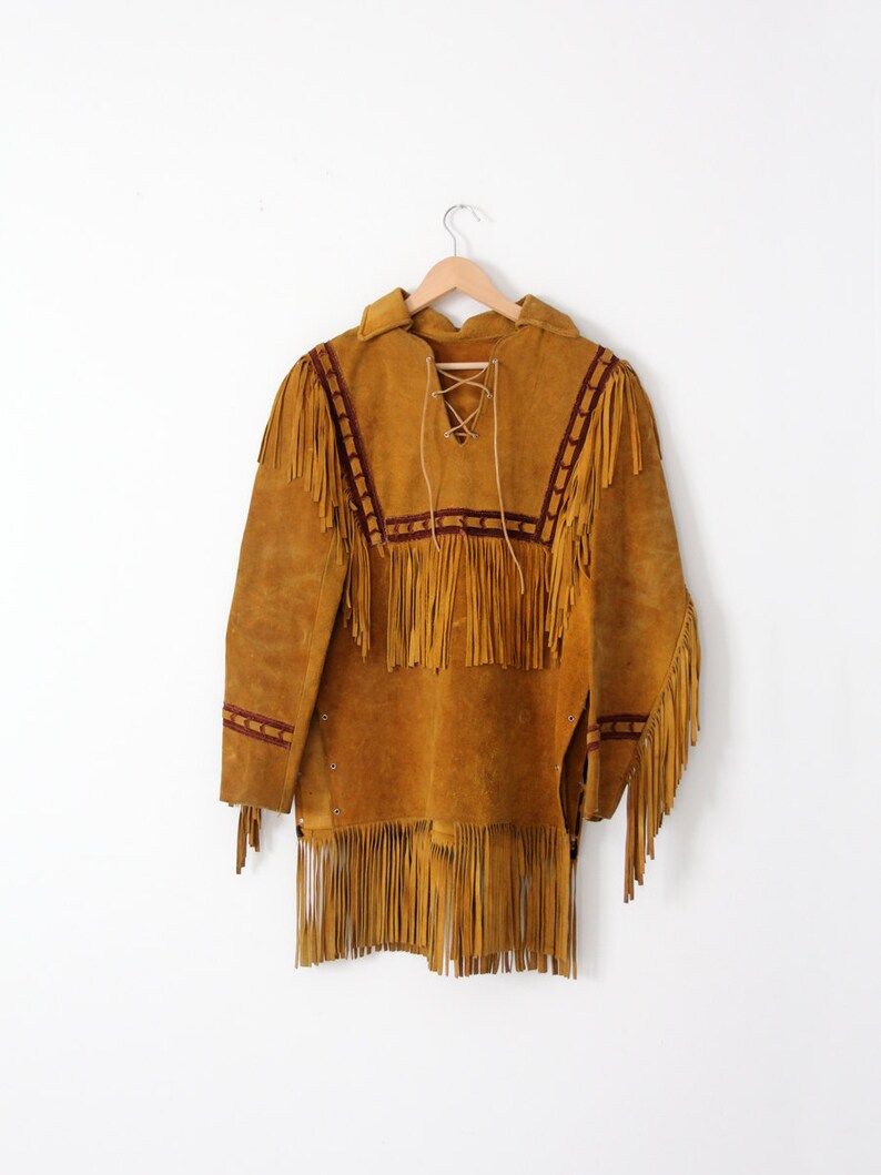Gilet/Veste Navajo Vintage Années 80/90 - Cuir De Daim, Franges Et Perles, Style Western Taille S