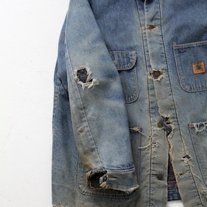 vintage Big Ben distressed denim chore coat, blanket lined barn jacket image 6