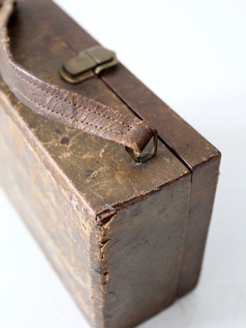 vintage leather handbag, brown box purse image 10