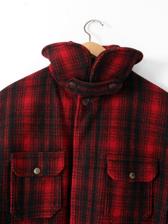 1960s Woolrich wool coat, vintage men's red plaid… - image 3