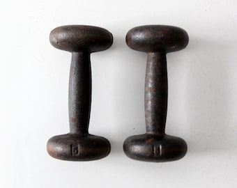 vintage hand weights,  5 lb metal dumbells